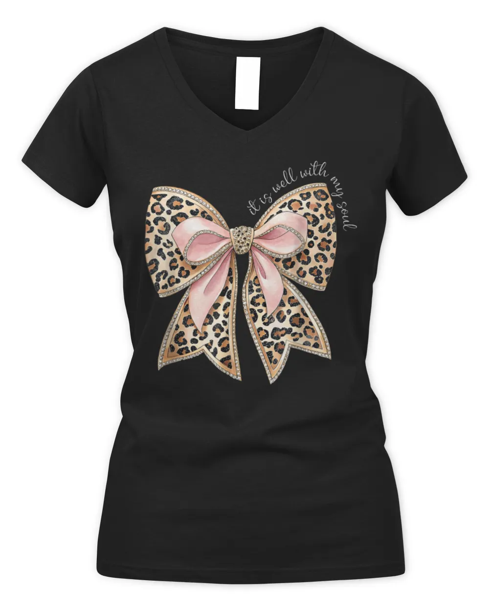 It Is Well With My Soul Inspired Faith Bible Bow Christian T-Shirt Women's V-Neck T-Shirt black s