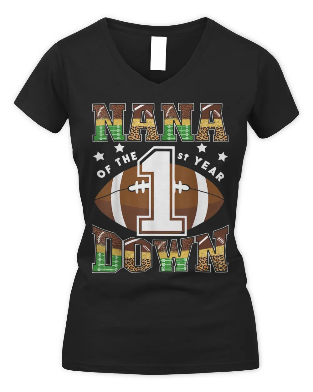 Nana Of The 1St Year Down Football First Birthday Boy T-Shirt Women's V-Neck T-Shirt black s