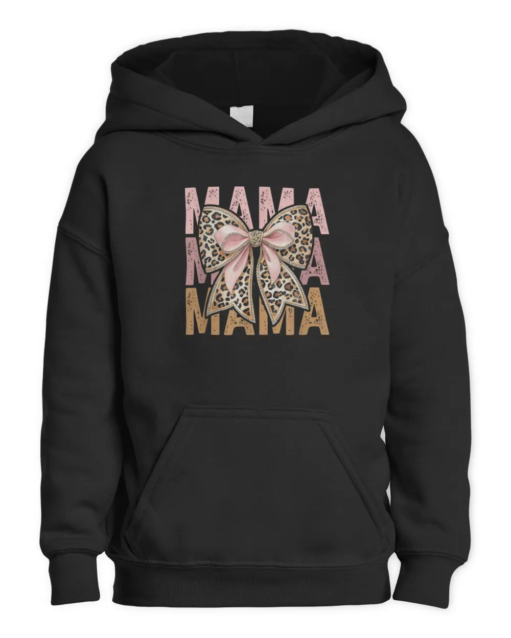 Retro Leopard Mama,Cute Mom Retro Coquette Bow Mother's Day T-Shirt Kids Pullover Hoodie black xs