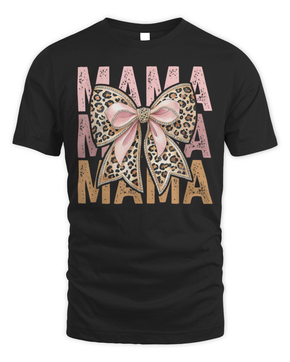 Retro Leopard Mama,Cute Mom Retro Coquette Bow Mother's Day T-Shirt Unisex Standard T-Shirt black s