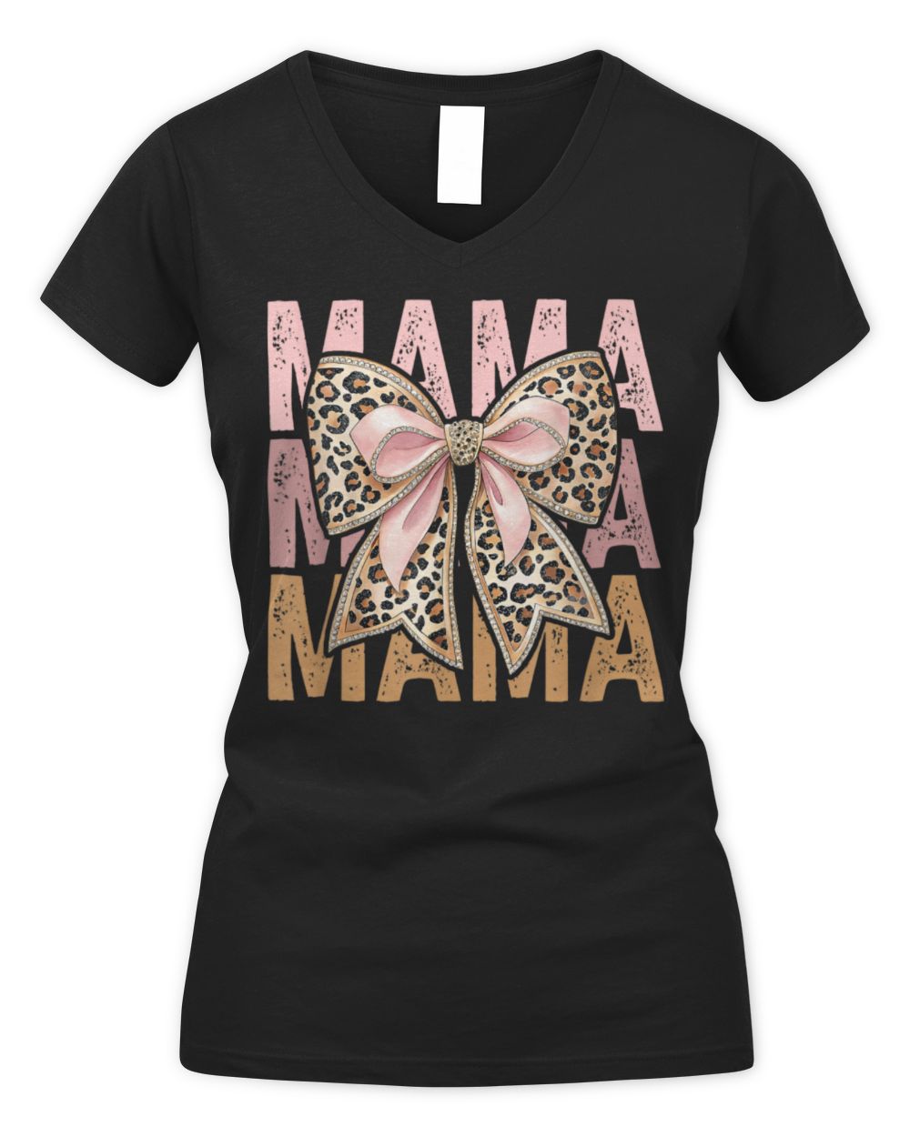 Retro Leopard Mama,Cute Mom Retro Coquette Bow Mother's Day T-Shirt Women's V-Neck T-Shirt black s
