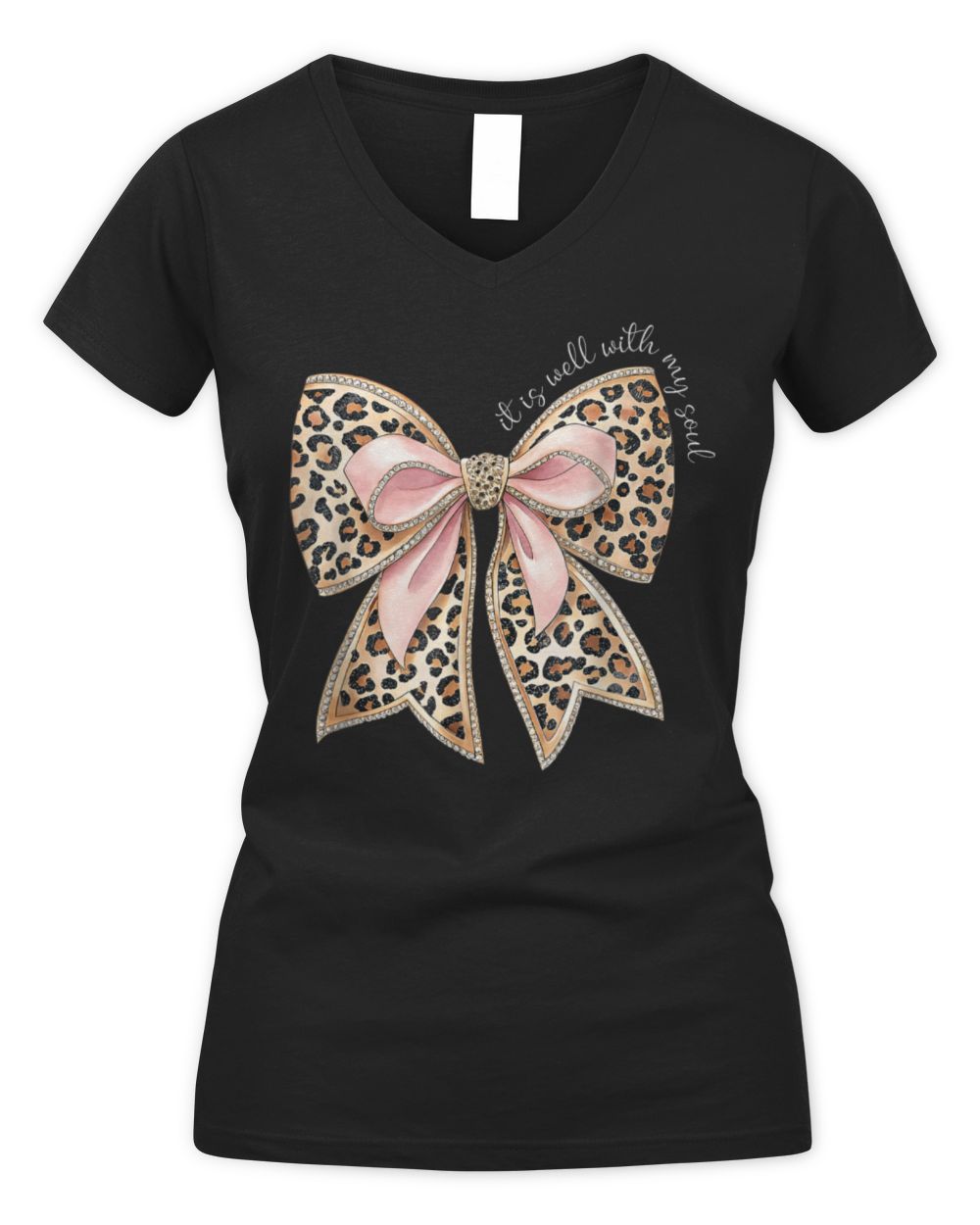 It Is Well With My Soul Inspired Faith Bible Bow Christian T-Shirt Women's V-Neck T-Shirt black s