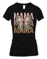 Retro Leopard Mama,Cute Mom Retro Coquette Bow Mother's Day T-Shirt Women's Soft Style Fitted T-Shirt black s