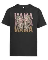 Retro Leopard Mama,Cute Mom Retro Coquette Bow Mother's Day T-Shirt Kids Standard T-Shirt black xs