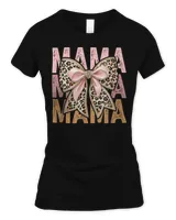 Retro Leopard Mama,Cute Mom Retro Coquette Bow Mother's Day T-Shirt Women's Standard T-Shirt black s