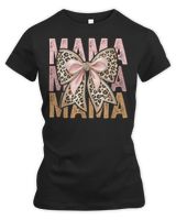 Retro Leopard Mama,Cute Mom Retro Coquette Bow Mother's Day T-Shirt Women's Premium Slim Fit Tee black s